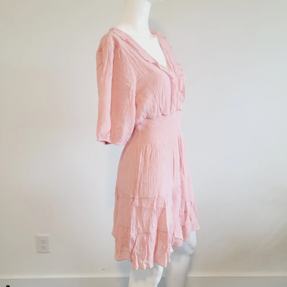 *Host Pick* Coral Peach V-Neck Balloon Sleeve Casual Mini Dress Sz Petite XL - Picture 1 of 10